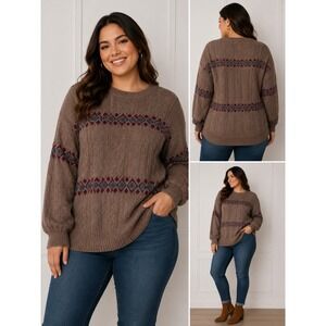 Woolmark Cable Knit Sweater Mens L Brown Fair Isle Grandpa Core Academic